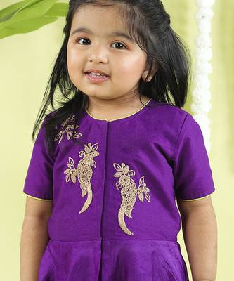 Purple cotton silk embroidered girls top & dhoti 2
