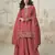 Red embroidered roman simar free size stitched palazzo style salwar suit