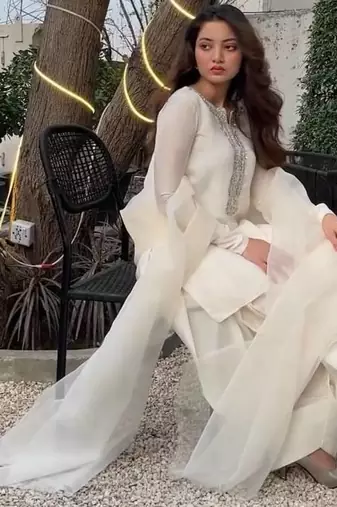 White Georgette Embroidery Top-Bottom Dupatta Set