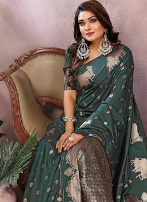 Dark green Color Gala weaving Banarasi Art Silk Saree 1