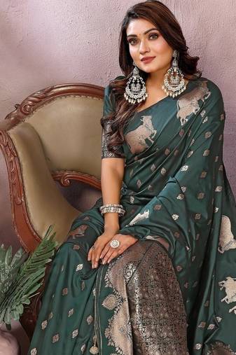 Dark green Color Gala weaving Banarasi Art Silk Saree