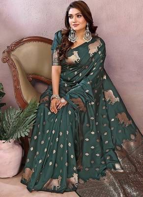 Dark green Color Gala weaving Banarasi Art Silk Saree 2