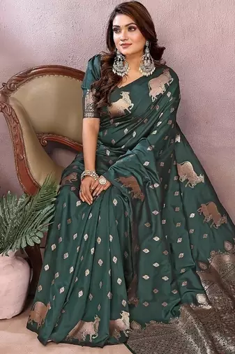 Dark green Color Gala weaving Banarasi Art Silk Saree