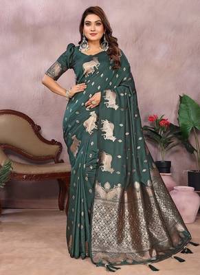 Dark green Color Gala weaving Banarasi Art Silk Saree 3