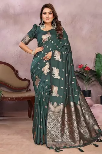 Dark green Color Gala weaving Banarasi Art Silk Saree