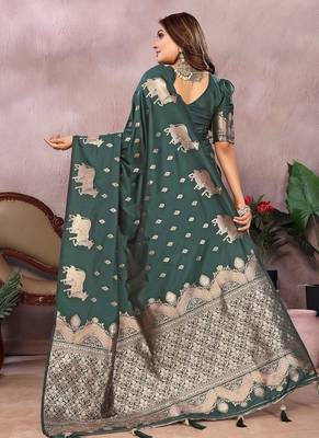 Dark green Color Gala weaving Banarasi Art Silk Saree 4