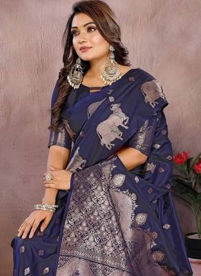Dark Purple Color Gala weaving Banarasi Art Silk Saree 1