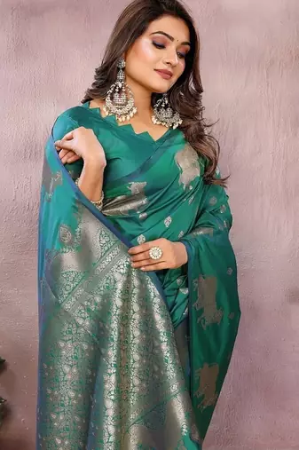 Emerald Green Color Gala weaving Banarasi Art Silk Saree