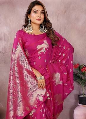 Rani Pink Color Gala weaving Banarasi Art Silk Saree 1