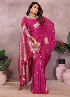 Rani Pink Color Gala weaving Banarasi Art Silk Saree 2