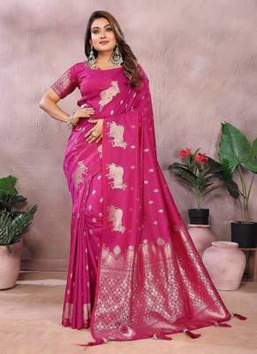 Rani Pink Color Gala weaving Banarasi Art Silk Saree 3