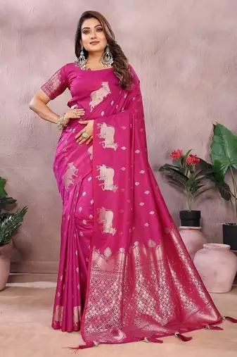 Rani Pink Color Gala weaving Banarasi Art Silk Saree