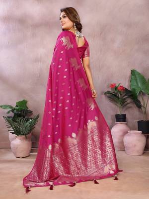Rani Pink Color Gala weaving Banarasi Art Silk Saree 4