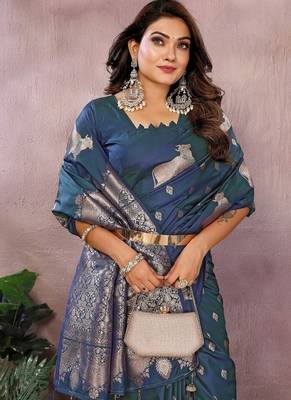 Teal Color Gala weaving Banarasi Art Silk Saree 1