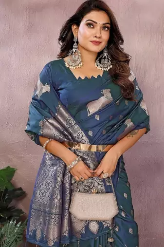 Teal Color Gala weaving Banarasi Art Silk Saree