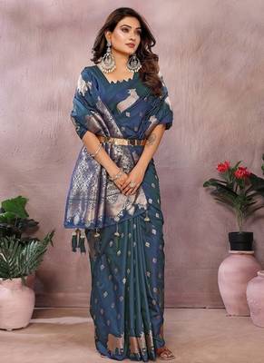 Teal Color Gala weaving Banarasi Art Silk Saree 2