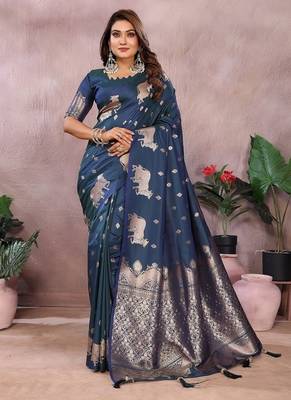 Teal Color Gala weaving Banarasi Art Silk Saree 3