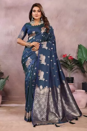 Teal Color Gala weaving Banarasi Art Silk Saree