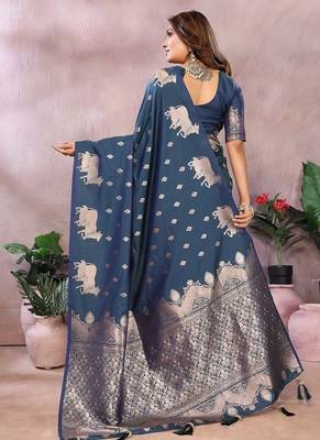Teal Color Gala weaving Banarasi Art Silk Saree 4