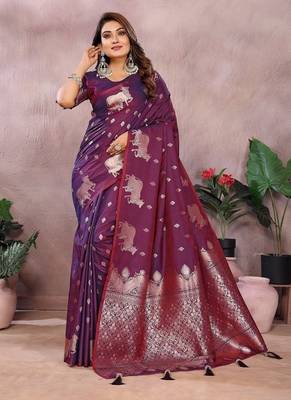Wine Color Gala weaving Banarasi Art silk Saree 2