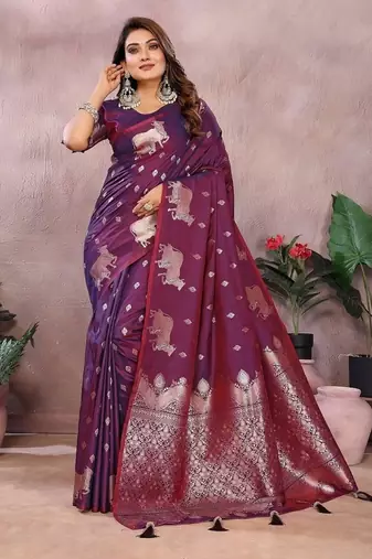 Wine Color Gala weaving Banarasi Art silk Saree