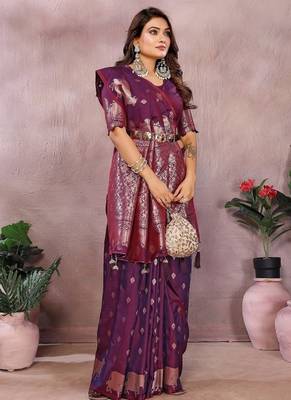 Wine Color Gala weaving Banarasi Art silk Saree 3