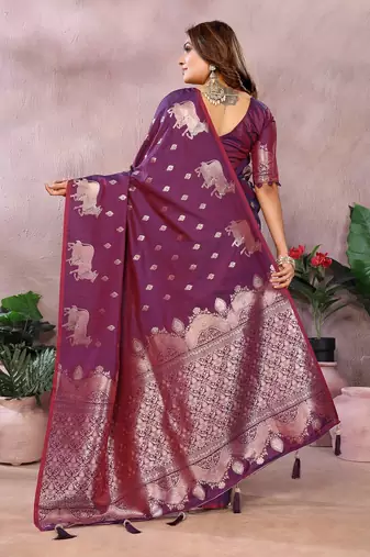 Wine Color Gala weaving Banarasi Art silk Saree