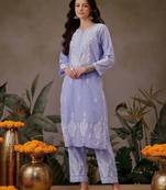 Hand embroidered mauve cotton lucknowi chikankari co-ord set
