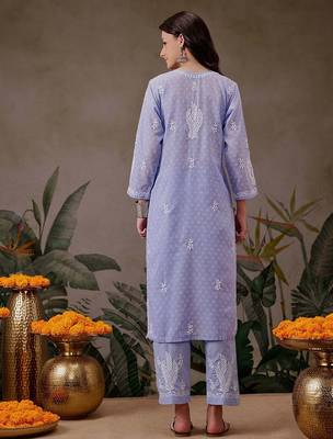 Hand embroidered mauve cotton lucknowi chikankari co-ord set 2