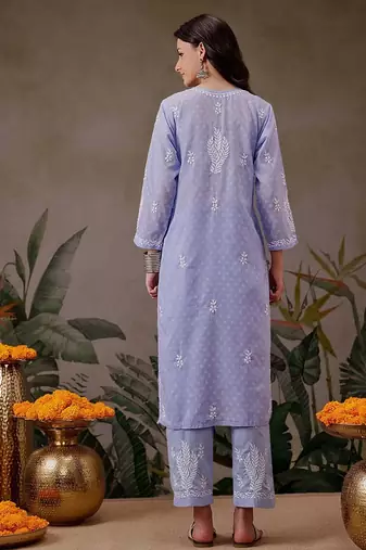 Hand embroidered mauve cotton lucknowi chikankari co-ord set