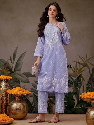 Hand embroidered mauve cotton lucknowi chikankari co-ord set 3