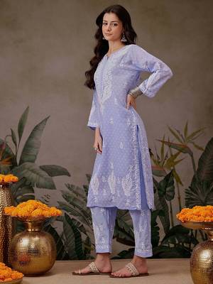 Hand embroidered mauve cotton lucknowi chikankari co-ord set 4