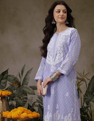 Hand embroidered mauve cotton lucknowi chikankari co-ord set 5