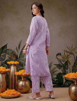 Hand embroidered lavender cotton lucknowi chikankari co-ord set 2