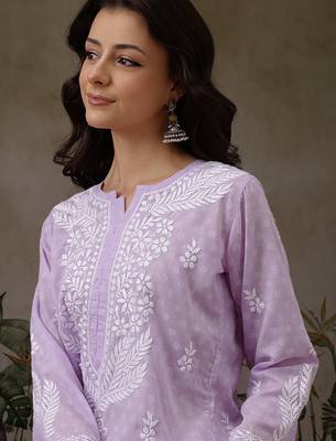 Hand embroidered lavender cotton lucknowi chikankari co-ord set 5