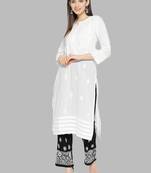 Hand embroidered white cotton lucknowi chikankari kurta with palazzo set