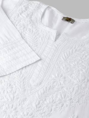 Hand embroidered white cotton lucknowi chikankari kurta with palazzo set 4