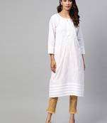 Hand embroidered white cotton lucknowi chikankari straight kurta with palazzo