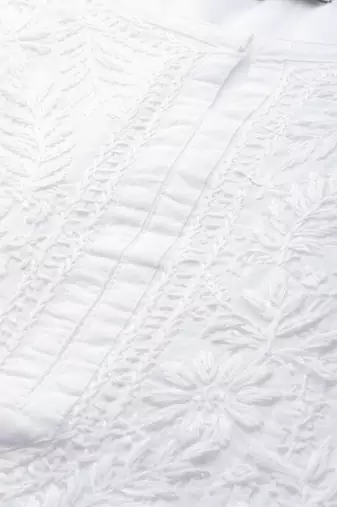 Hand embroidered white cotton lucknowi chikankari straight kurta with palazzo