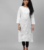 Hand embroidered white/black cotton lucknowi chikankari kurta set