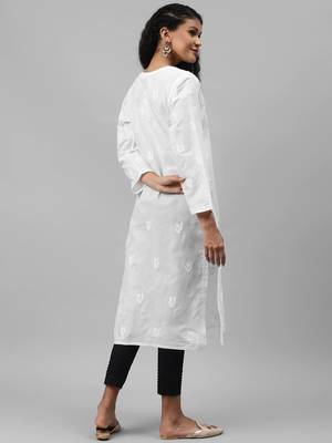 Hand embroidered white/black cotton lucknowi chikankari kurta set 2