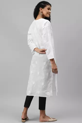Hand embroidered white/black cotton lucknowi chikankari kurta set