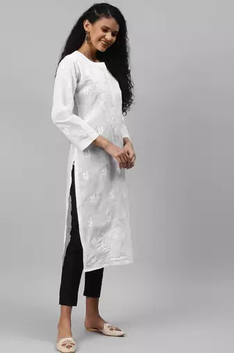 Hand embroidered white/black cotton lucknowi chikankari kurta set