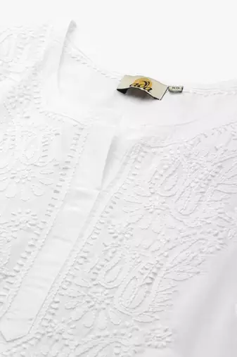 Hand embroidered white/black cotton lucknowi chikankari kurta set