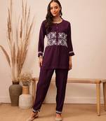 Hand embroidered wine cotton lucknowi chikankari co-ord set