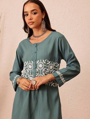 Hand embroidered slate grey cotton lucknowi chikankari co-ord set 4