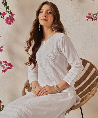 Hand embroidered white cotton lucknowi chikankari co-ord set 5