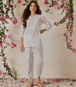 Hand embroidered white cotton lucknowi chikankari kurta and dhoti