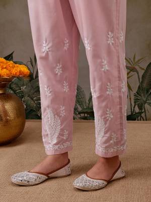 Hand embroidered pink cotton lucknowi chikankari co-ord set 7