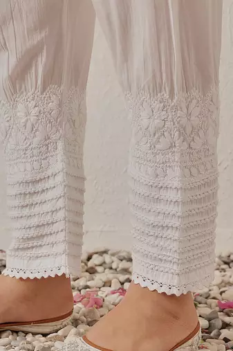 Hand embroidered white cotton lucknowi chikankari co-ord set
